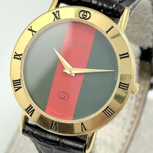 Unisex GUCCI 3000M Iconic Wristwatch Gold Plated Orig Lizard Strap. NEW BATTERY!